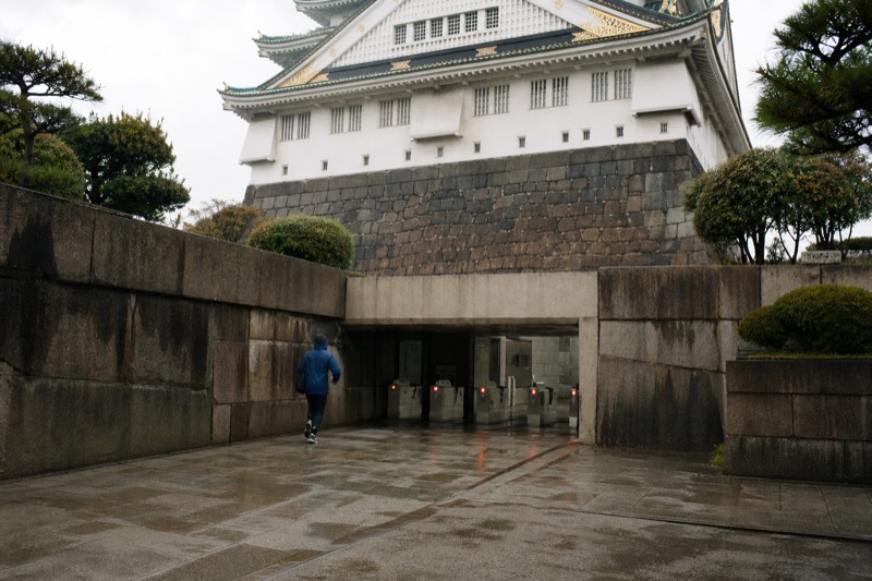 The ticket gate below the Osaka Castle Main Tower on a weekday morning
