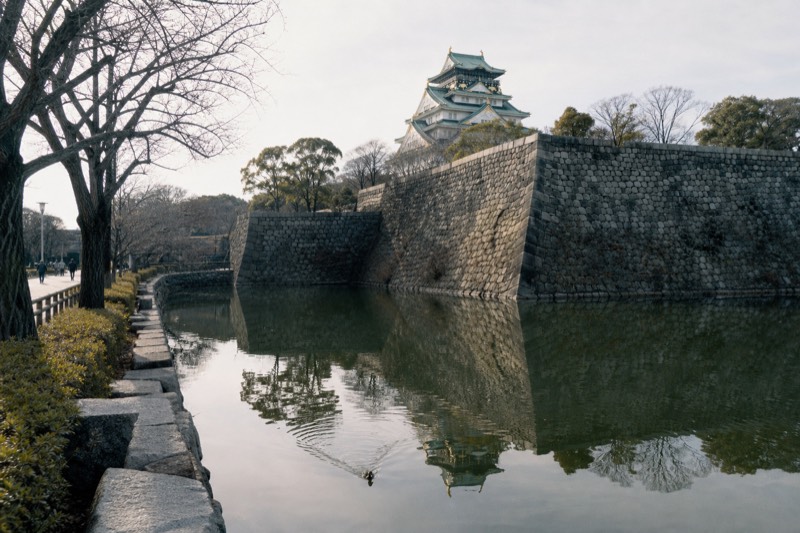 The Osaka Castle Main Tower seen across the inner moat at Osaka Castle Park
